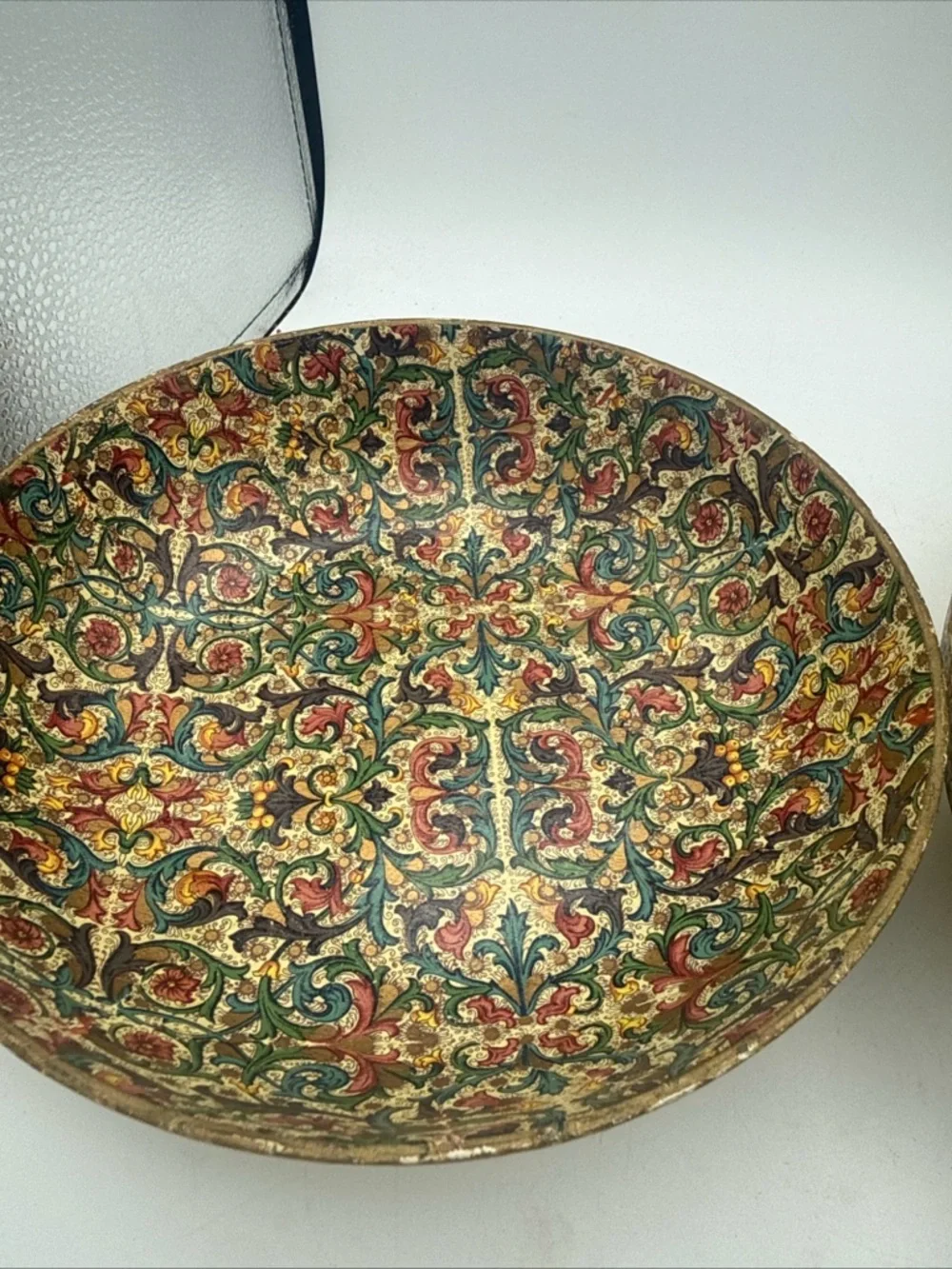 2 VTG MCM Viking Paper Mache Bowl Import Japan  Floral Pattern 9”